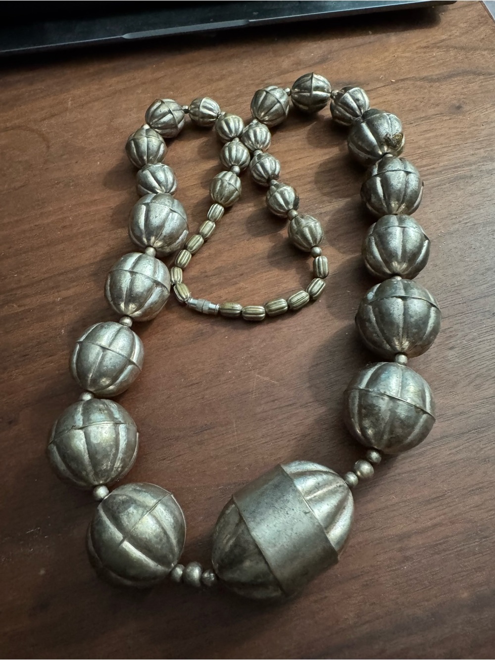 Vintage Graduated Melon Metal Bead Tribal/Boho Chunky Necklace *READ*